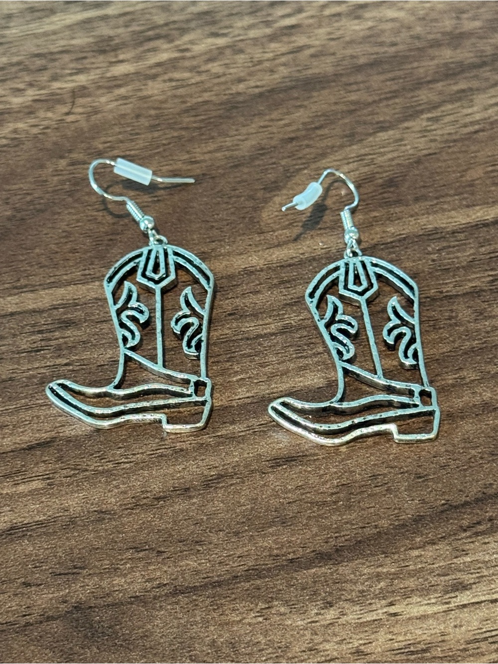 Buckle Silver Cowboy Boot Outline Dangle Earrings